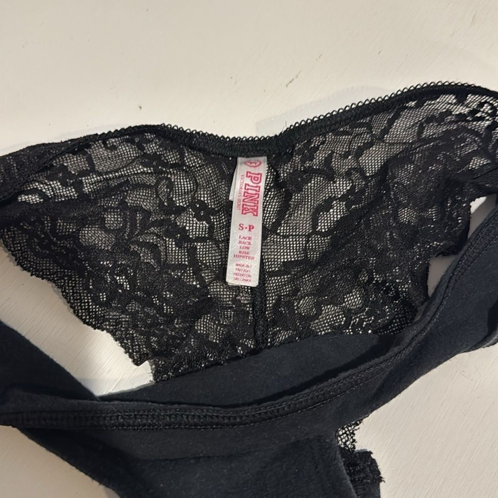 PINK Victoria's Secret Black Lace Panties hipster size small - Picture 2 of 5